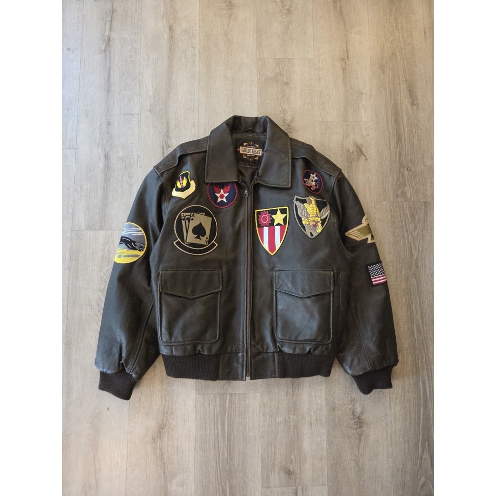Vintage Field Tested Guide Gear Leather Jacket‎ Mens Large Bomber Patchwork